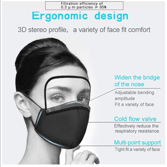 NEW Black Face Mask with Protective Eye Shield - Picture 3 of 4